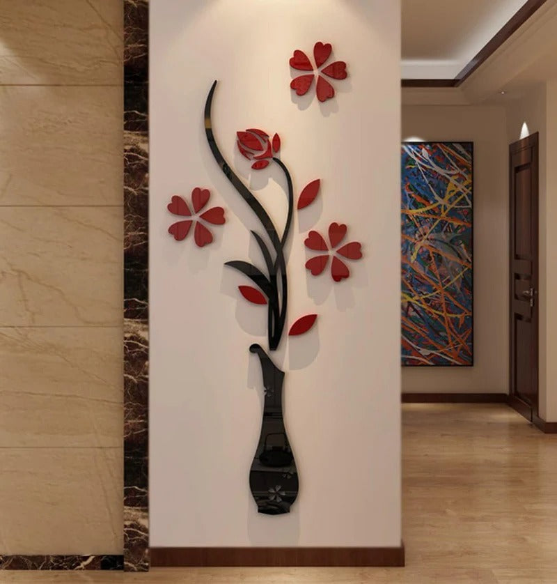 Acrylic 3D Vase plum wall stickers living room bedroom TV background decoration mm